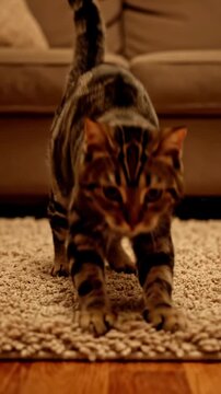 Cat Chasing Laser Pointer - Playful Felines Pursuit on Carpet.