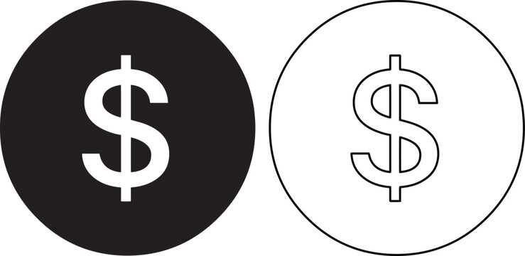Set of minimalist black and white dollar sign icons for financial apps banking and money commerce design