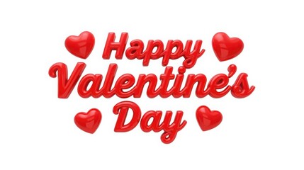 Lucid realism 3d rendered bold red text happy valentines day with hearts on white background