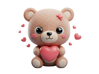 Obraz premium Cute teddy bear holding heart isolated on transparent background isolated on transparent background