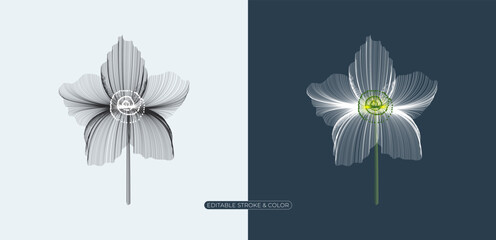 Elegant Floral Line Art Flower with Stem and Petals Illustration for Modern Decor