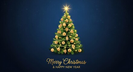 A Christmas tree with ornaments and a star on a dark blue background.
