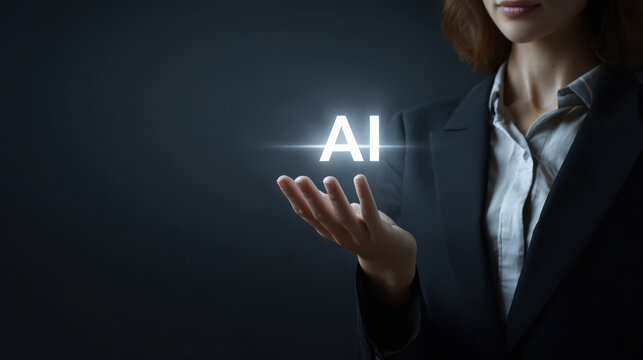 Businesswoman hand AI hologram concept future technology innovation digital glow professional confidence