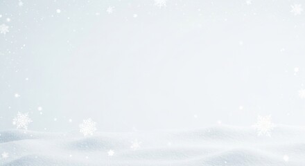 Snowy winter landscape with snowflakes and a white sky.