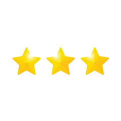 Three Yellow Shiny Stars on White Background gold