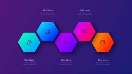 Five Step Process Infographic Template. 5 Steps Circular Gradient Diagram for Presentation and Data Flow