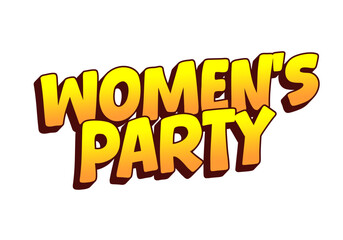 A vibrant and playful graphic design featuring the text women s party in bold, colorful letters