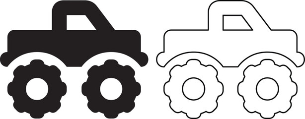 Monster truck icons set with silhouette and outline versions isolated on white background for automotive and toy design © Shah Hasanuzzaman