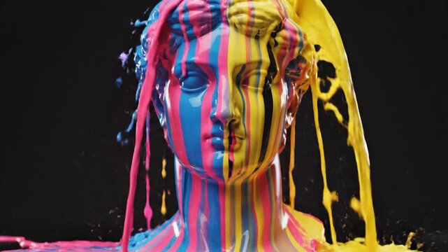 Classical Bust Dripping with Cyan Magenta Yellow Paint
