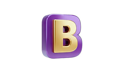 3D Letter B Icon in Purple and Gold on White