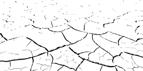 High-contrast black and white cracked earth texture with dry soil plates and sharp fissures. Ideal for drought, climate change, environmental damage, abstract backgrounds, and minimal graphic design p