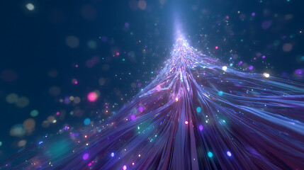 Flowing purple energy strands with glowing particles abstract light