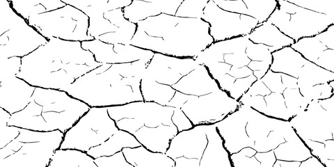 High-contrast black and white cracked earth texture with dry soil plates and sharp fissures. Ideal for drought, climate change, environmental damage, abstract backgrounds, and minimal graphic design p