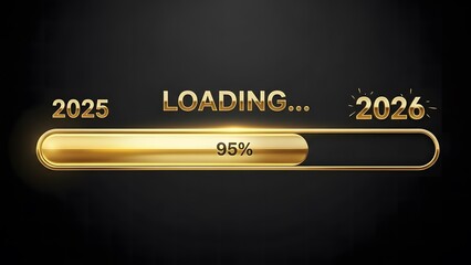 Golden loading bar transitions from 2025 to 2026, reaching 95 percent completion