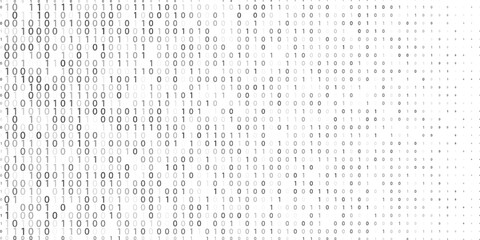 Matrix Background Vector. Binary Code Matrix. Black And White Digital Background With Digits On Screen. Data Technology Illustration. Binary Computer Code. Coding. Hacker concept.