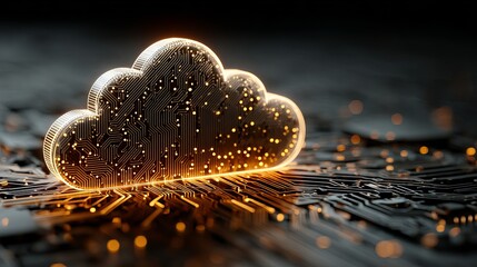 Golden cloud computing concept with circuit board design