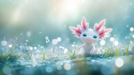 Obraz premium Adorable Pink Axolotl Smiling in Water