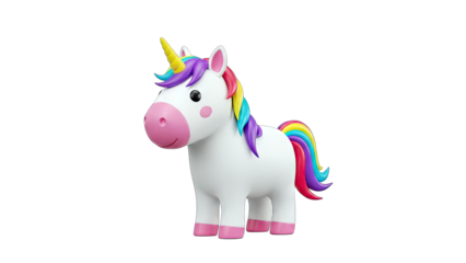 Cute 3D Unicorn Standing on White Background