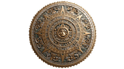 Aztec ceremonial shield replica background isolated on a Transparent background, PNG file.
