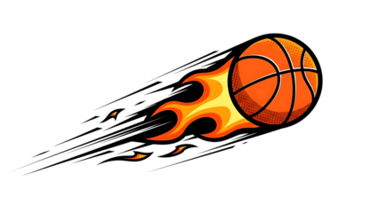 Flaming orange basketball, with dynamic speed lines and fiery trail effect, cutout, PNG isolated on white or transparent background