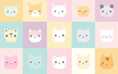 Obraz premium Cute Cat Faces Pattern Frame Background Illustration