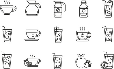 Drink And Juice linear icon set, linear icon collection, fruit drink line icon, Juice icon set in linear style, alcohol vector icon set, vector illustration