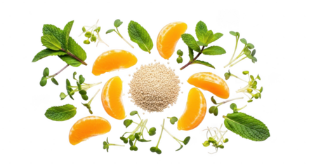 Fresh ingredients arranged around quinoa