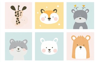 Obraz premium Cute Cat Faces Pattern Frame Background Illustration