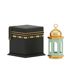 Kaaba with Islamic Lantern, Hajj and Ramadan Concept 3D Illustration
