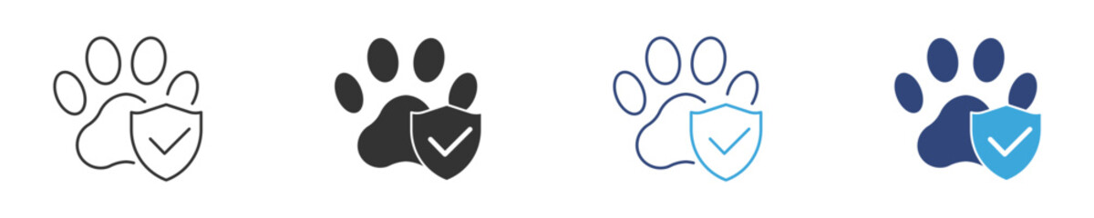 Pet Insurance Icon, Paw Print with Shield and Check Mark, Animal Care and Protection Concept, Vector Illustration