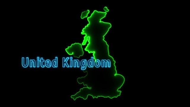 Glowing neon United Kingdom map and futuristic design concept, Motion graphic 4k video.