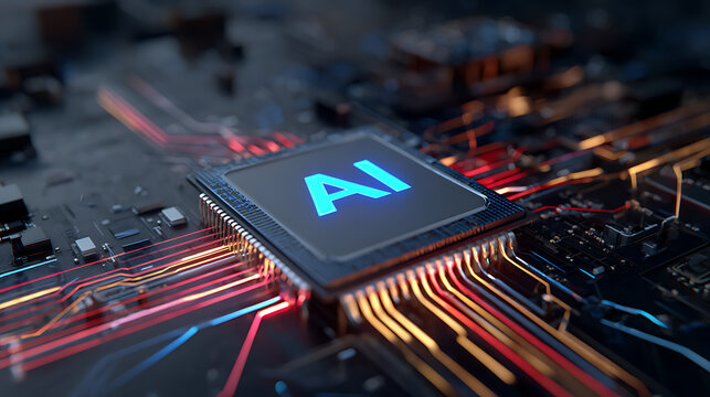 Glowing artificial intelligence processor circuit board technology - Powered by Adobe