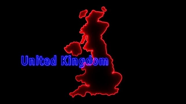 Glowing neon United Kingdom map and futuristic design concept, Motion graphic 4k video.
