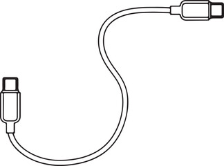 USB Type C Cable Outline Isolated on White Keywords: USB, type C, cable, connector