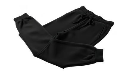 Black Jogger Sweatpants Folded with Drawstring Detail joggers black pants isolated on a transparent background