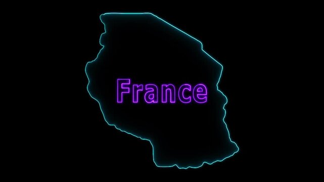 Glowing neon France map and futuristic design concept, Motion graphic 4k video.