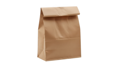 Brown Paper Lunch Bag Folded at the Top on a Black Background paper bag food isolated on a transparent background