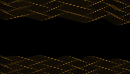 Golden wave border on black background, Luxury decorative frame texture