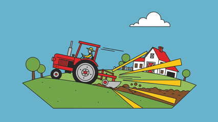 Farmer operating tractor on rural field
