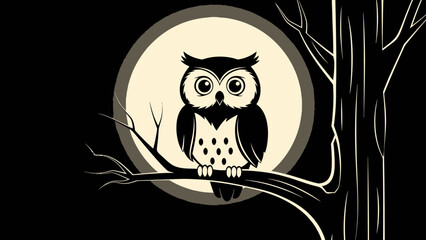 Owl perched on branch under moonlight