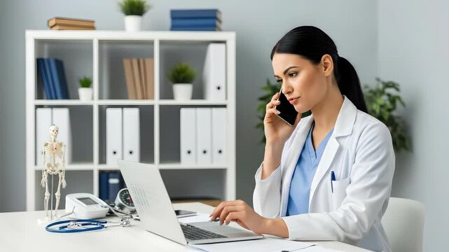 Female Doctor on Call Working Remotely