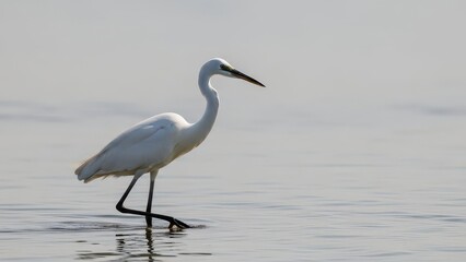 Elegant egret stands in shallow water