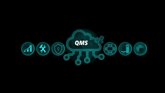 Personal development, personal and career growth "QMS, online marketing management concept. Business, Technology, Internet and network concept. Cloud icon with data icon on world background