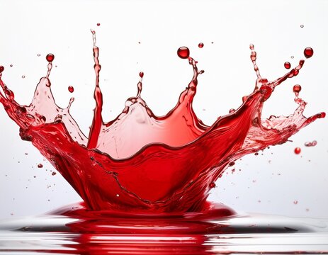 red liquid splashes and streams against a white background