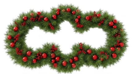 Festive Christmas Wreath with Red Ornaments and Berries on Black Background Keywords: Christmas isolated on a transparent background