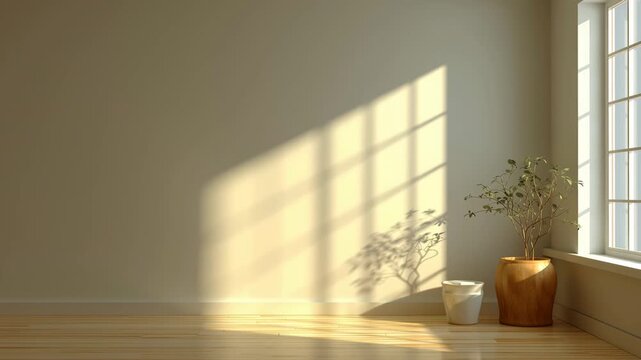 Sun Filled Room With Plants And Wooden Floors - Real Estate - Space for Text