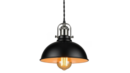 Industrial Style Black Pendant Light Fixture with Edison Bulb lighting lamp isolated on a transparent background