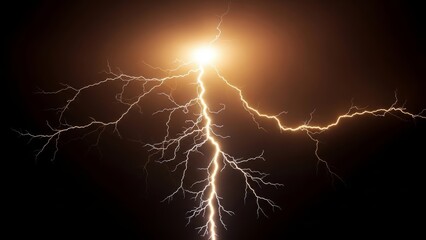 Intense Yellow Lightning Strike Against Black Background Keywords: lightning, bolt, electricity