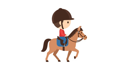 Cartoon equestrian adventure: A young rider and their trusty steed in motion happy journey