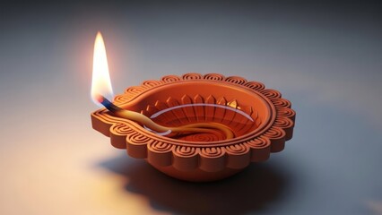 Lit Diya Oil Lamp with Flame on Gray Surface stock